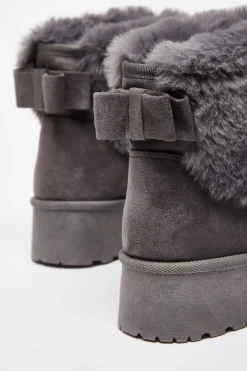 Quiz Faux Suede Ankle Boots Grey Outlet