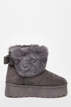Quiz Faux Suede Ankle Boots Grey Outlet