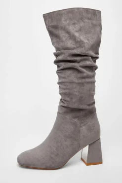 Quiz Faux Suede Ruched Heeled Boots Grey Hot