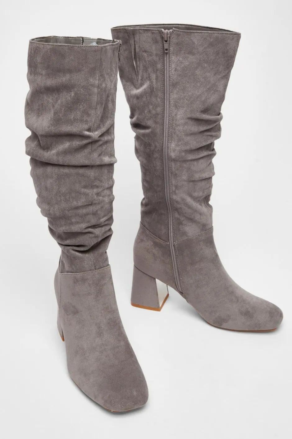 Quiz Faux Suede Ruched Heeled Boots Grey Hot