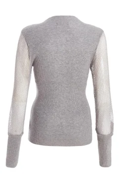 Quiz Knit Diamante Sleeve Jumper Grey Outlet