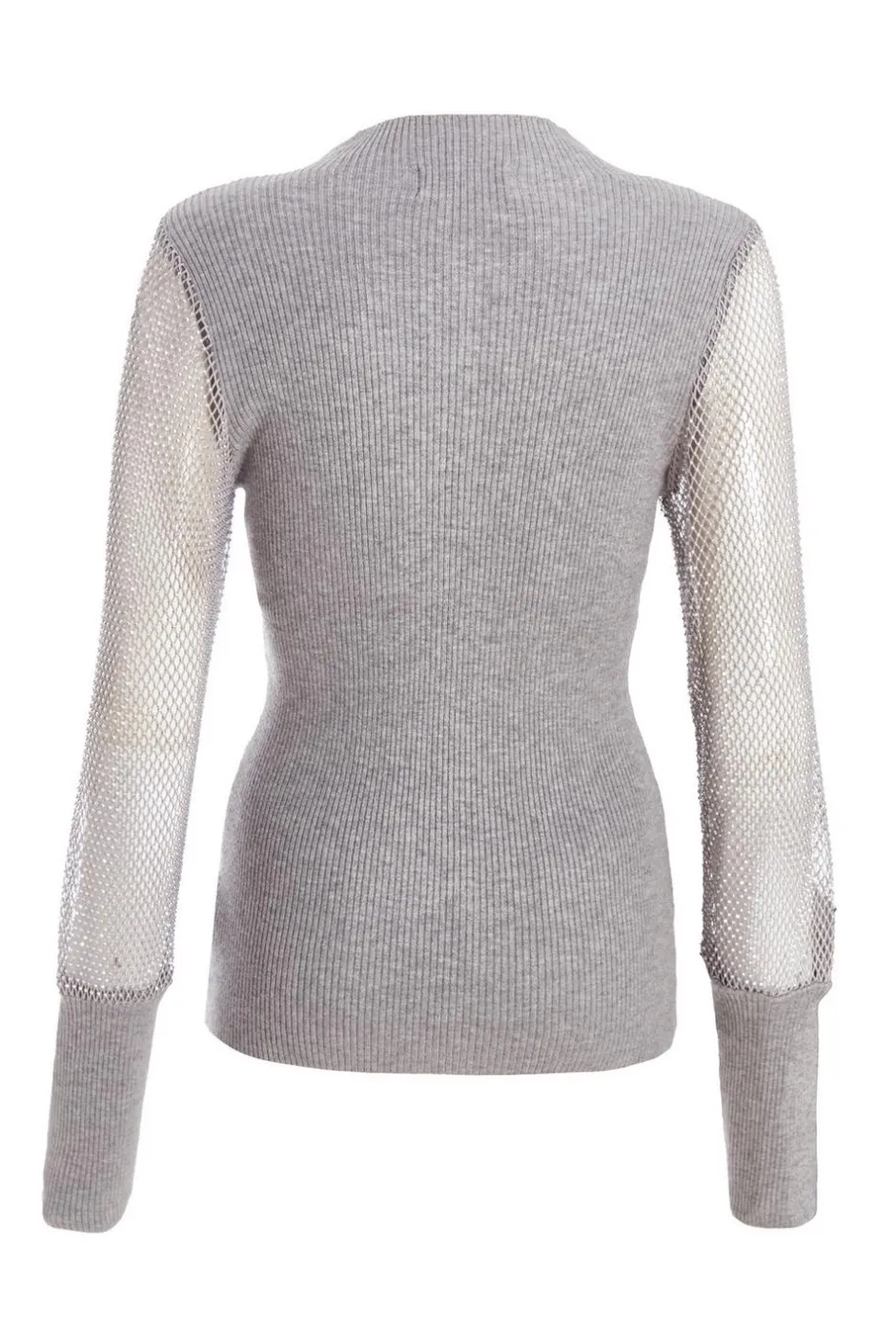 Quiz Knit Diamante Sleeve Jumper Grey Outlet
