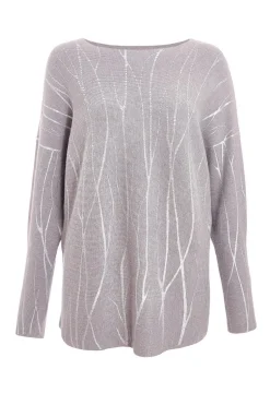 Quiz Knit Foil Detail Jumper Grey Discount