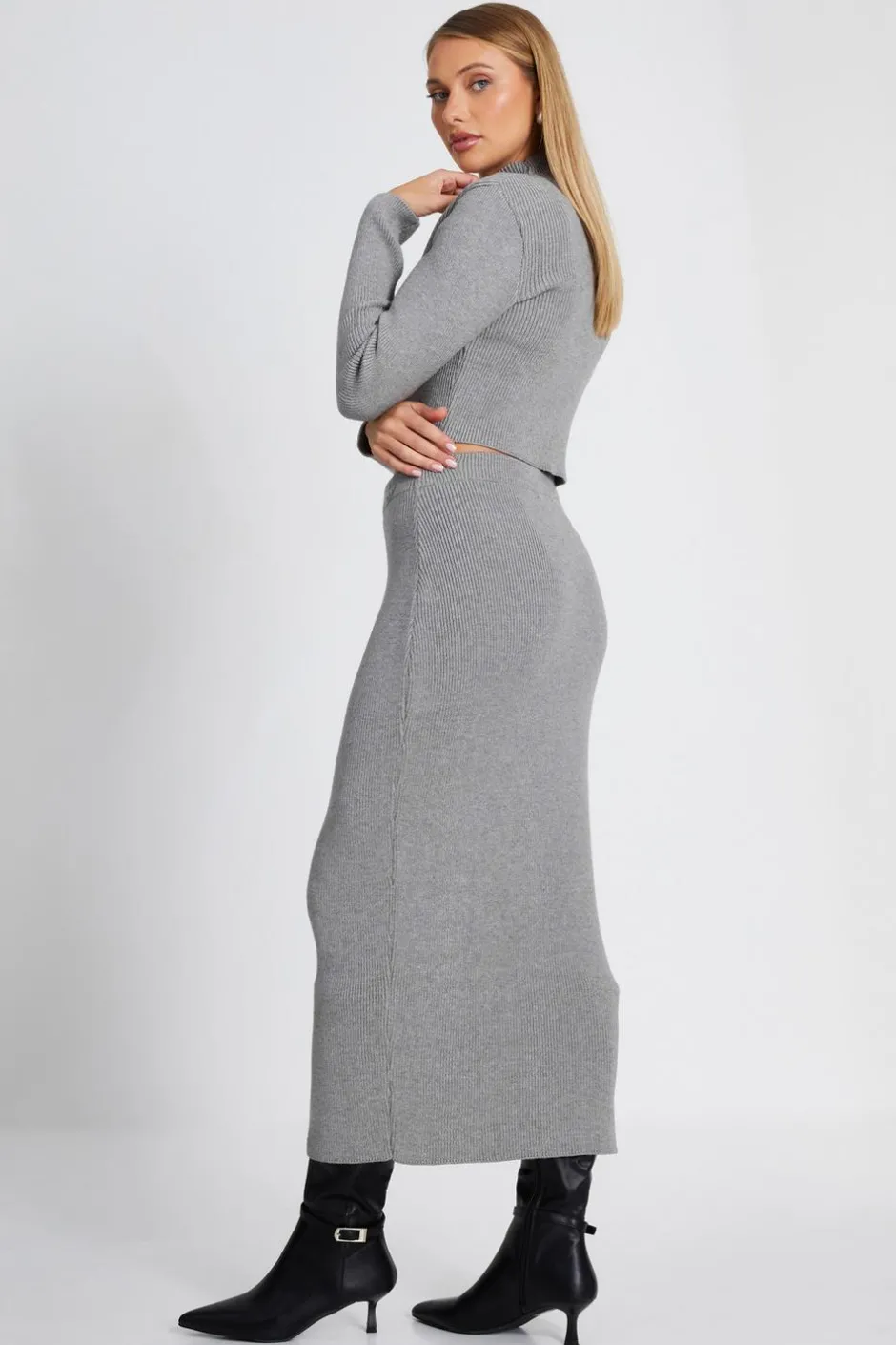 Quiz Knit Midaxi Skirt Grey Discount