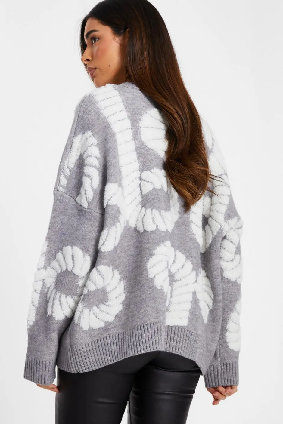 Quiz Grey Knit Printed Jumper Clearance