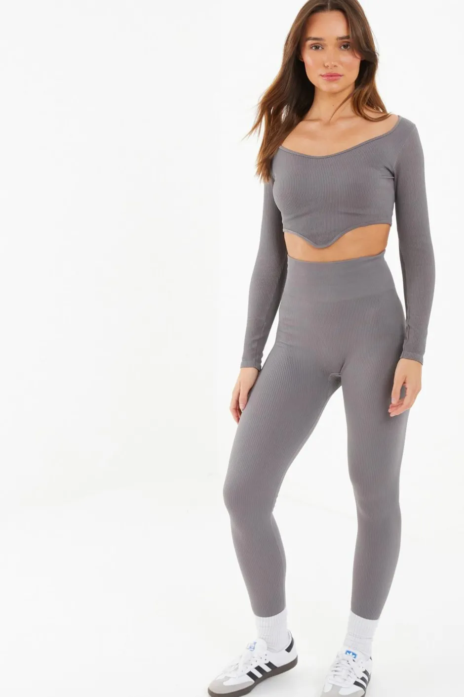 Quiz Knit Ribbed Leggings Grey New