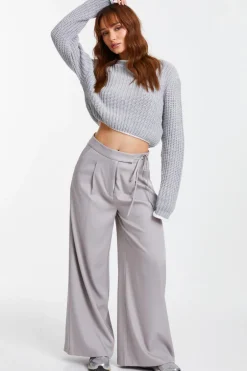 Quiz Knitted Crop Jumper Grey Discount