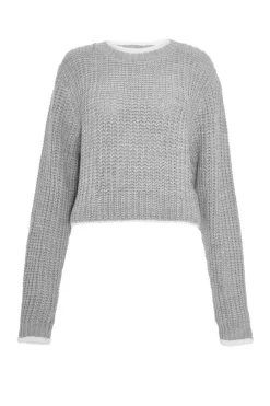 Quiz Knitted Crop Jumper Grey Discount