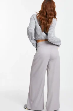 Quiz Knitted Crop Jumper Grey Discount