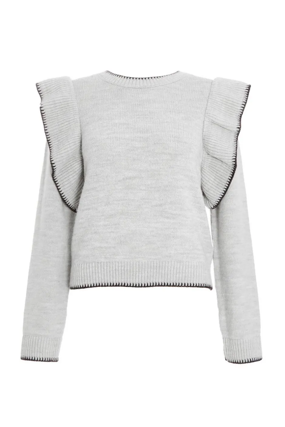 Quiz Knitted Frill Sleeve Jumper Grey Hot