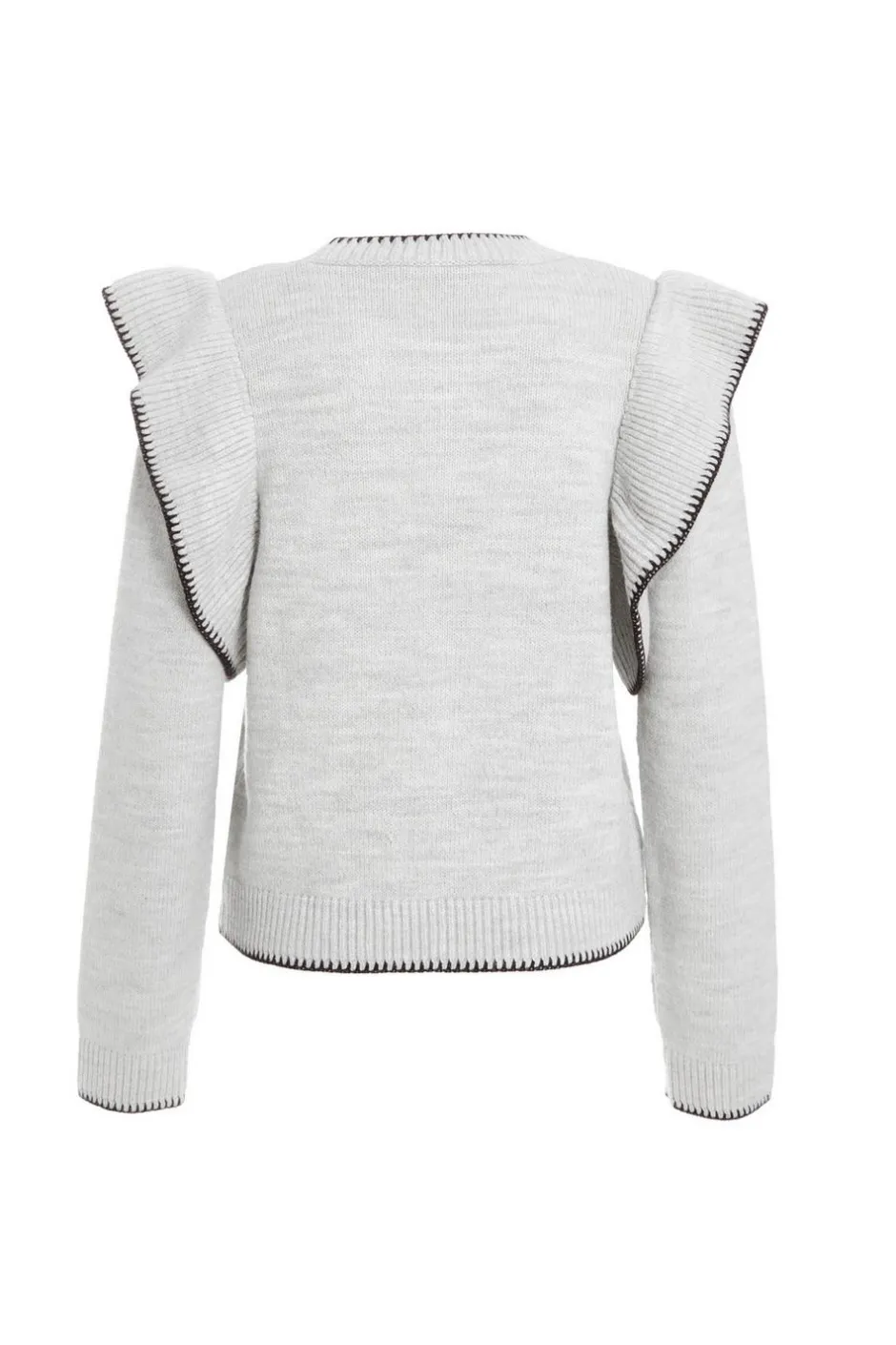 Quiz Knitted Frill Sleeve Jumper Grey Hot