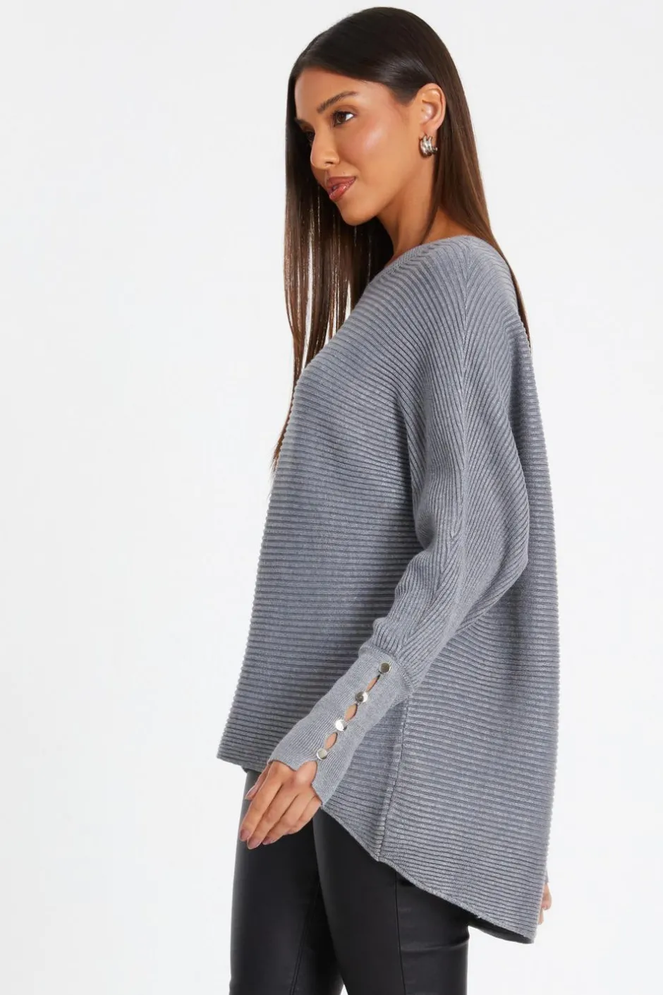 Quiz Light Knit Buttoned Jumper Grey New