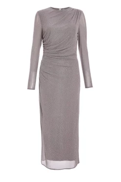 Quiz Mesh Diamante Maxi Dress Grey Online