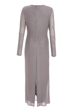 Quiz Mesh Diamante Maxi Dress Grey Online