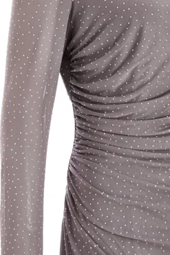 Quiz Mesh Diamante Maxi Dress Grey Online