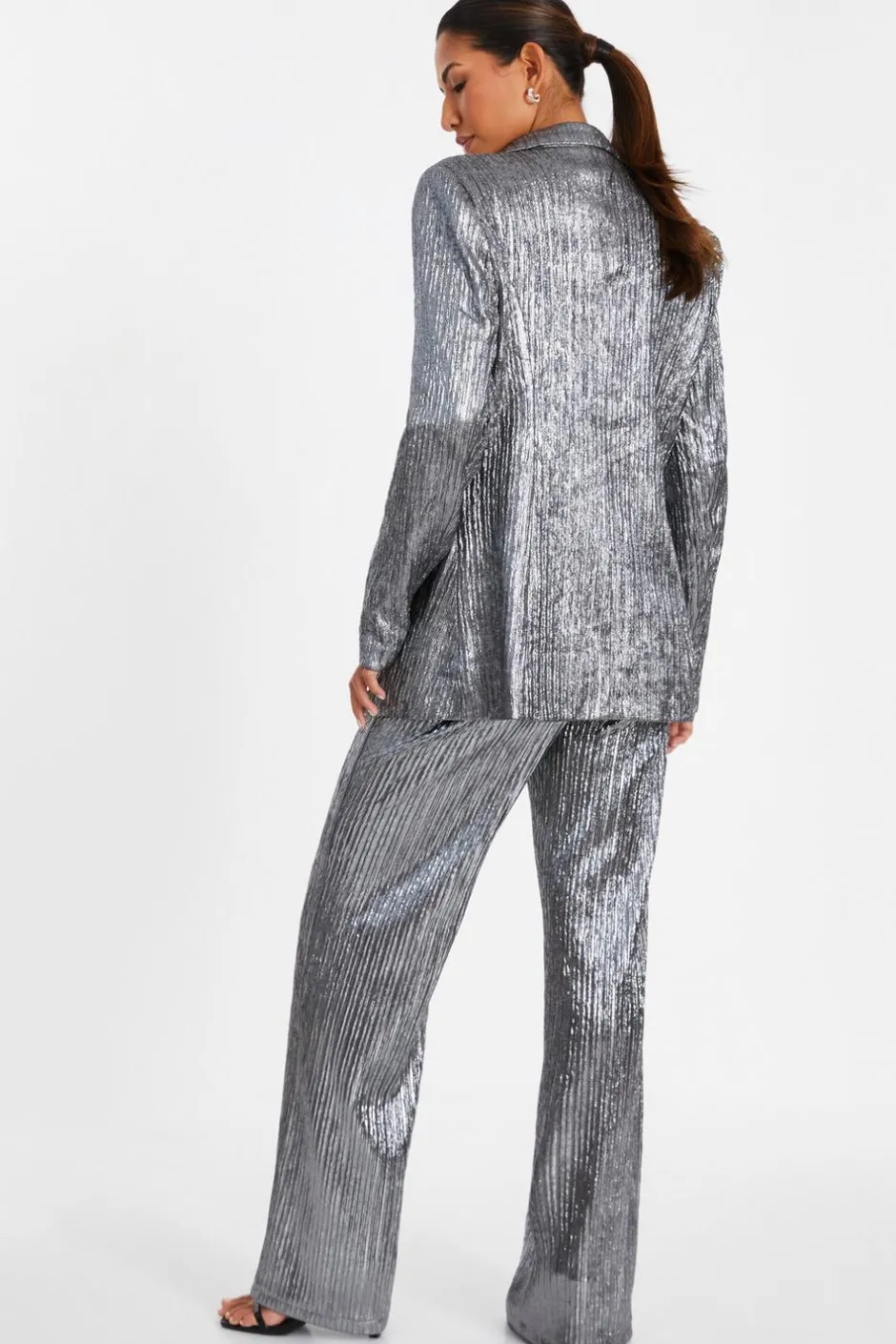 Quiz Grey Metallic Palazzo Trousers New