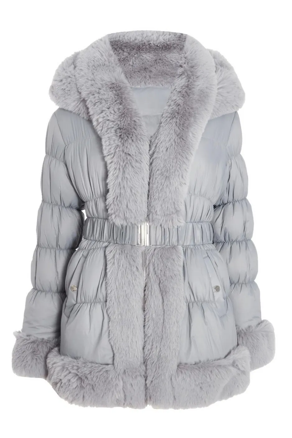 Quiz Padded Faux Fur Trim Jacket Grey Online