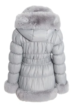 Quiz Padded Faux Fur Trim Jacket Grey Online