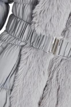 Quiz Padded Faux Fur Trim Jacket Grey Online