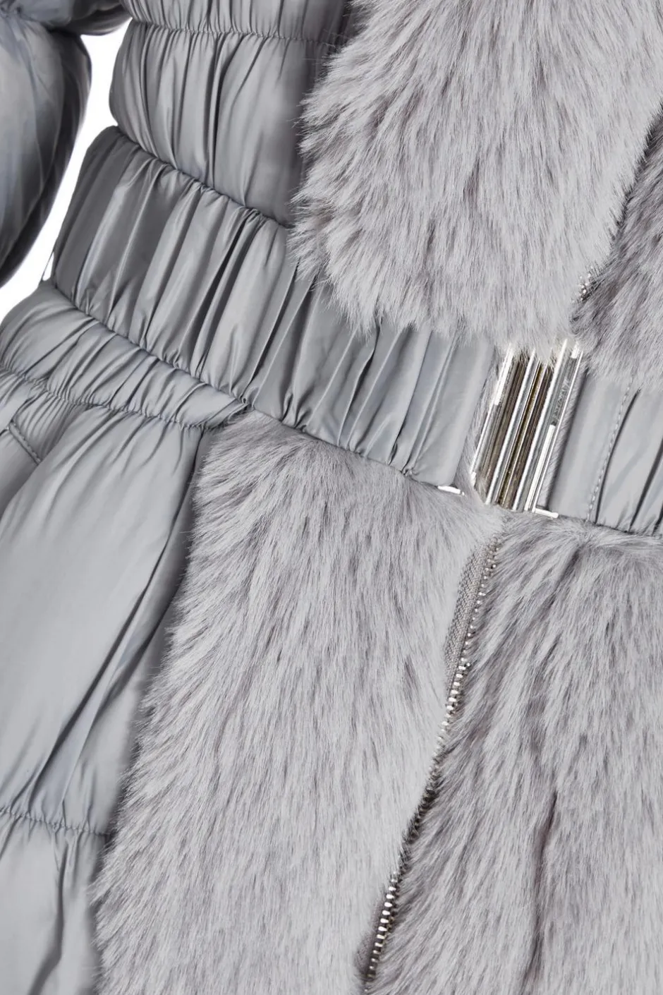 Quiz Padded Faux Fur Trim Jacket Grey Online