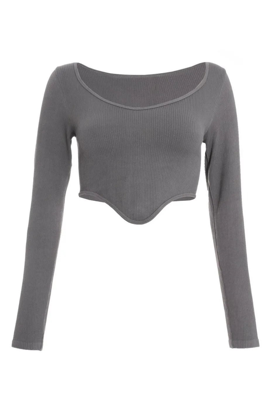Quiz Ribbed Crop Top Grey Hot