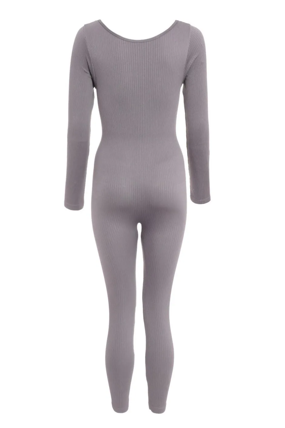 Quiz Ribbed Long Sleeve Jumpsuit Grey Hot