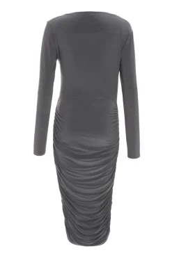 Quiz Grey Ruched Bodycon Midi Dress Hot