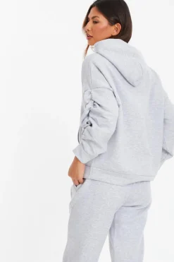 Quiz Grey Ruched Sleeve Oversized Hoodie Discount