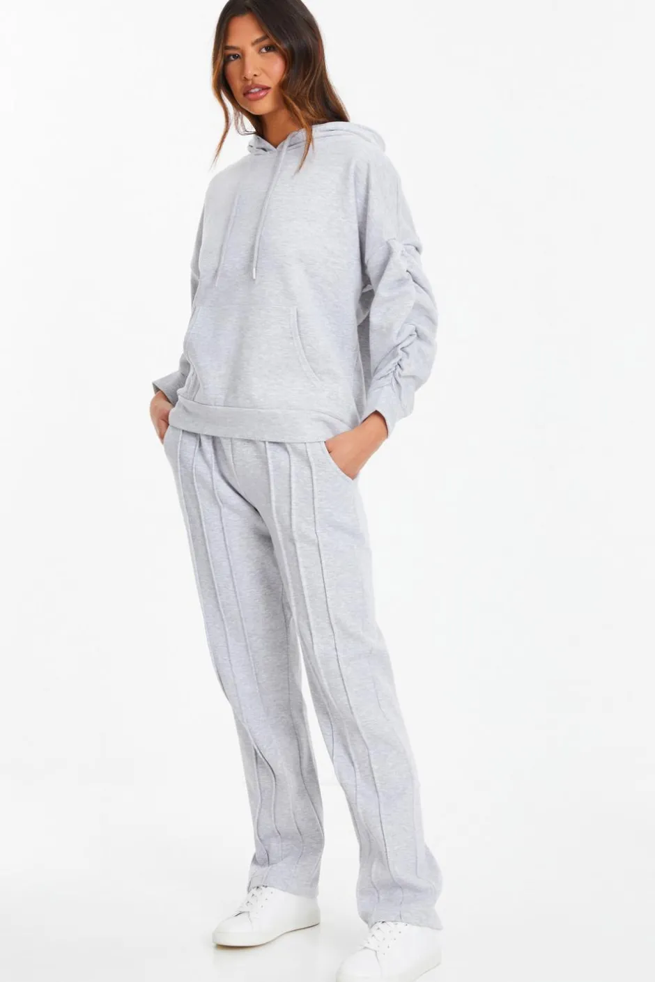 Quiz Grey Ruched Sleeve Oversized Hoodie Discount