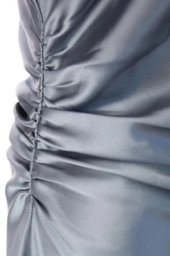 Quiz Grey Satin Ruched Side Midaxi Dress