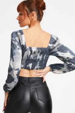 Quiz Grey Satin Smudge Print Cropped Top New