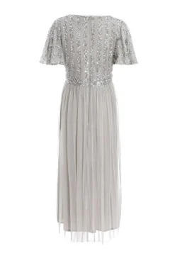 Quiz Grey Sequin Wrap Tulle Midi Dress Online