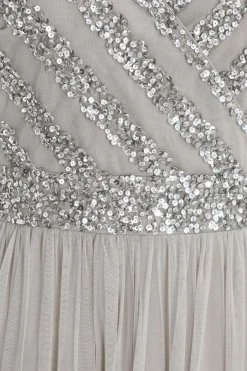Quiz Grey Sequin Wrap Tulle Midi Dress Online