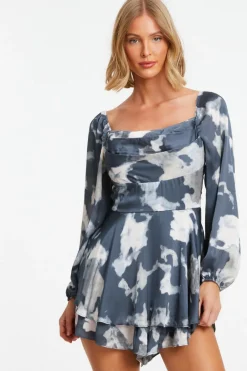 Quiz Grey Smudge Print Playsuit Online