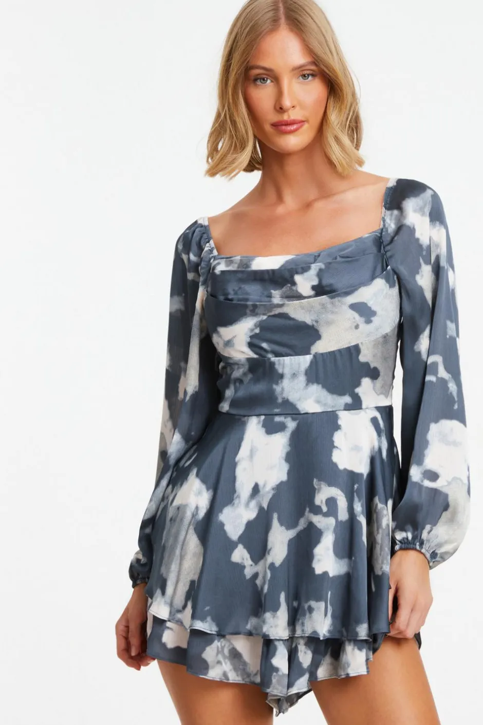 Quiz Grey Smudge Print Playsuit Online