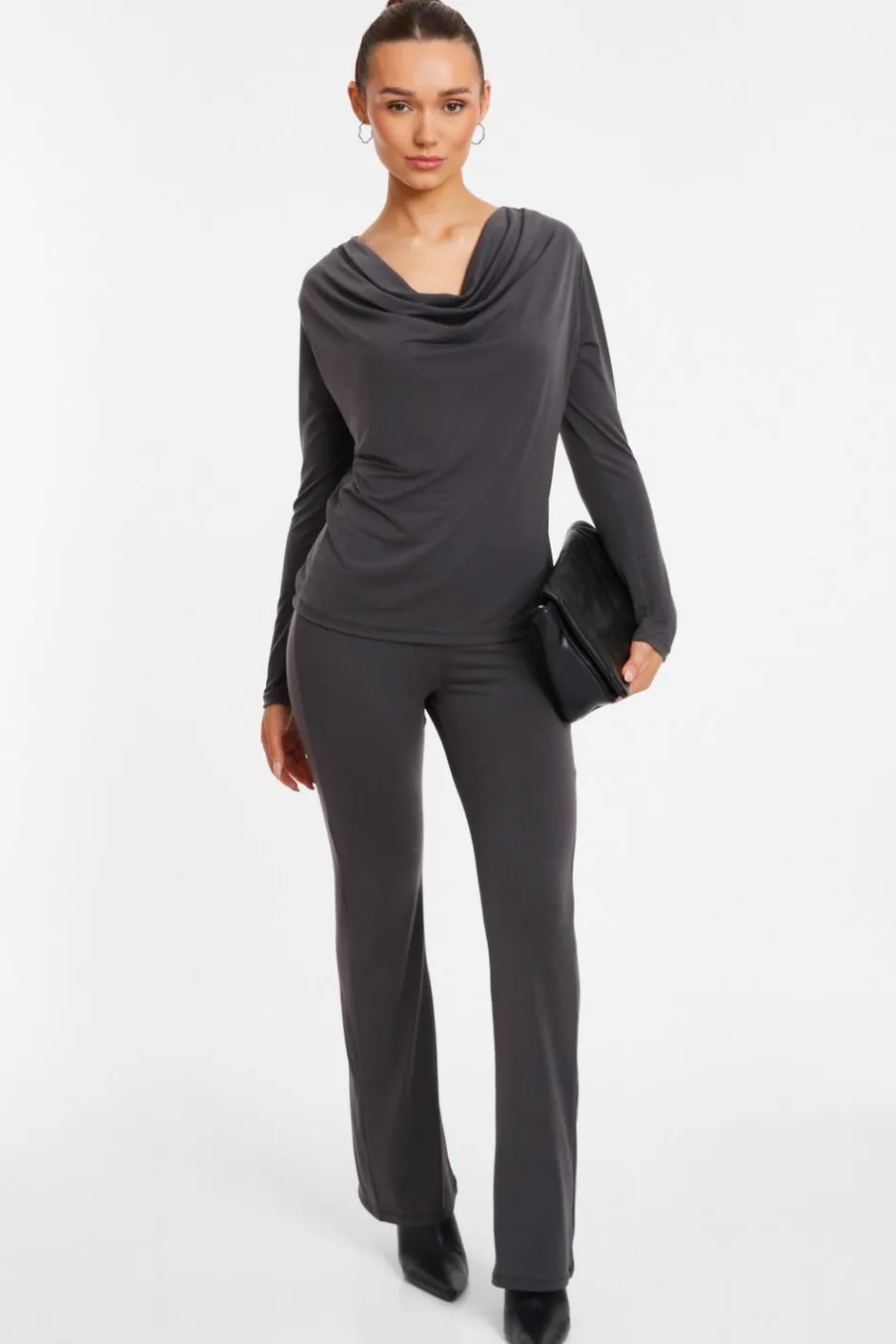 Quiz Grey Stretch Wide Leg Trousers Best