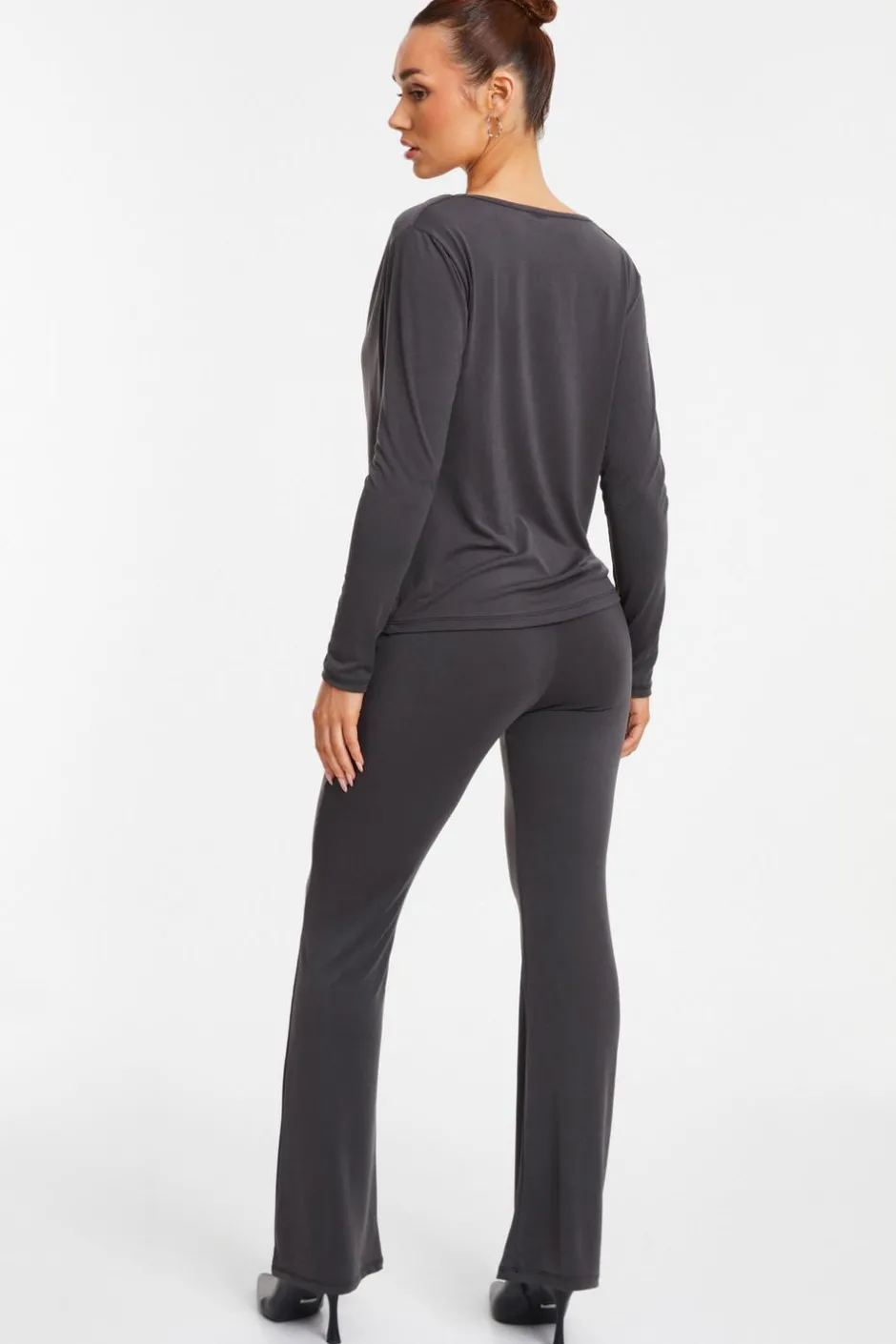 Quiz Grey Stretch Wide Leg Trousers Best