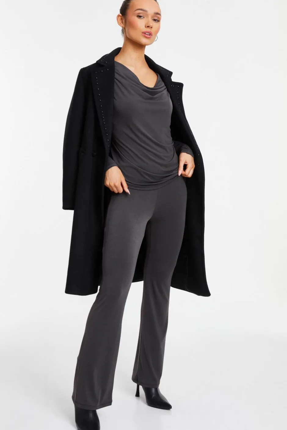 Quiz Grey Stretch Wide Leg Trousers Best