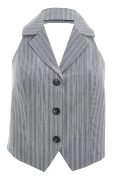 Quiz Grey Stripe Halterneck Waistcoat Discount