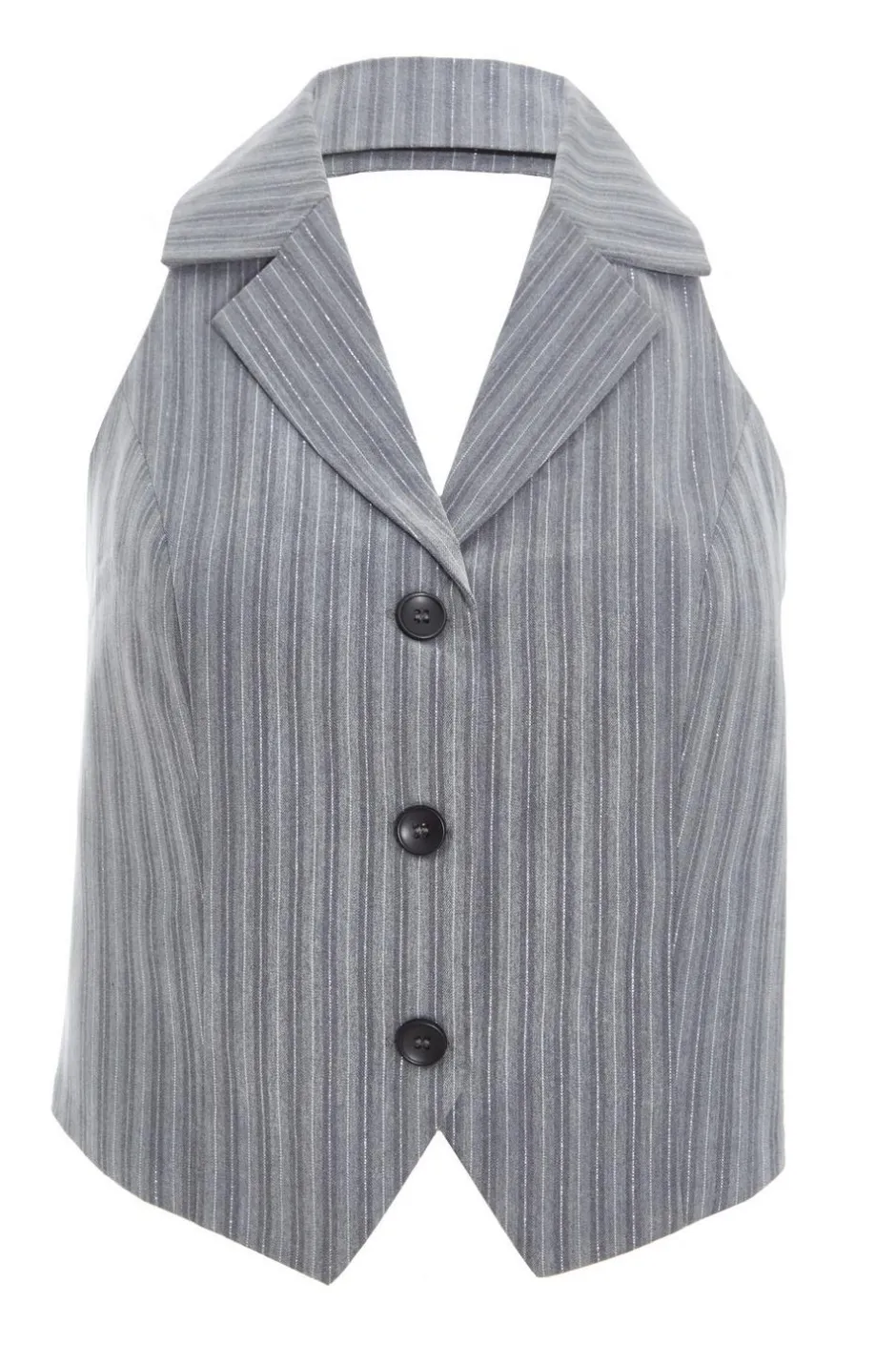 Quiz Grey Stripe Halterneck Waistcoat Discount