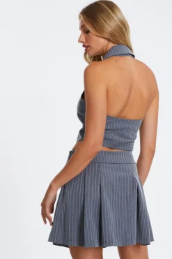 Quiz Grey Stripe Halterneck Waistcoat Discount