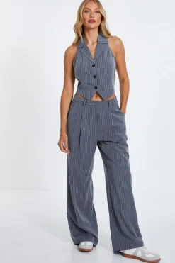 Quiz Grey Stripe High Waist Trouser