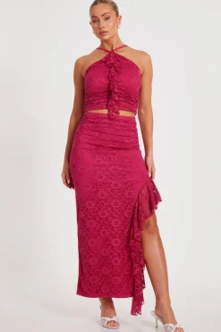 Quiz Hot Pink Lace Midaxi Skirt