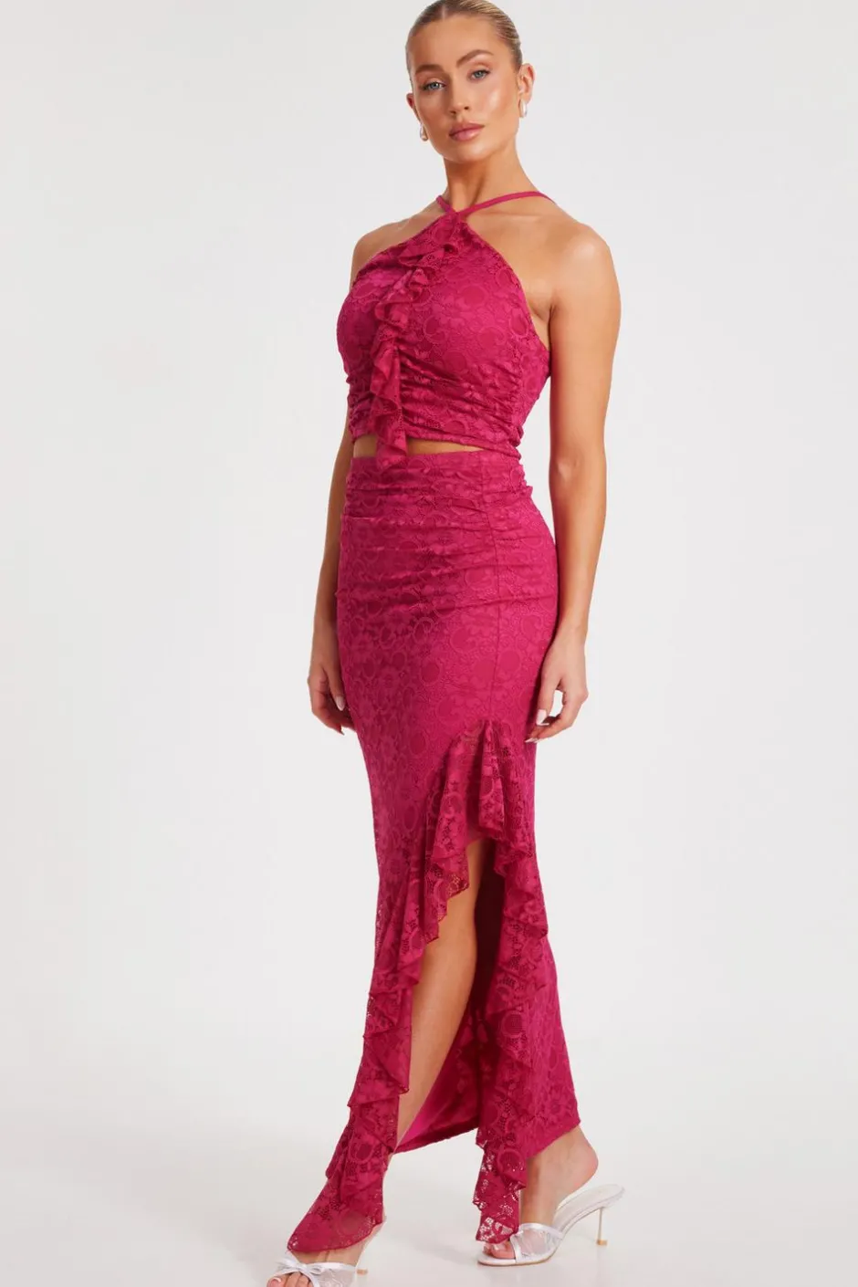 Quiz Hot Pink Lace Midaxi Skirt