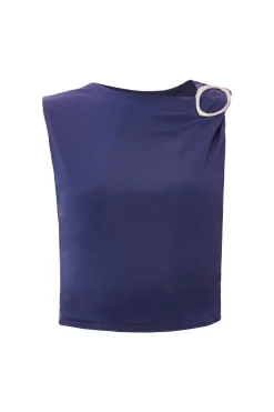 Quiz Indigo Buckle Detail Cropped Top Outlet