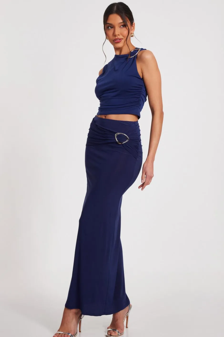 Quiz Indigo Buckle Detail Cropped Top Outlet