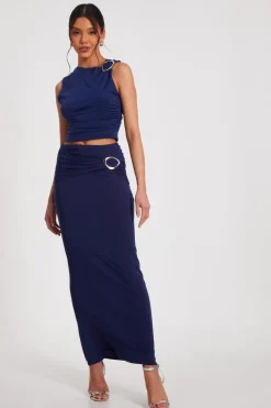 Quiz Indigo Buckle Detail Maxi Skirt Hot