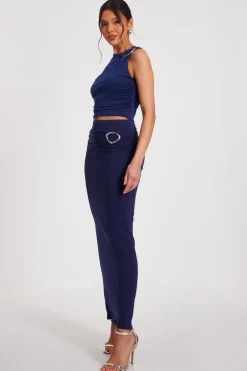Quiz Indigo Buckle Detail Maxi Skirt Hot