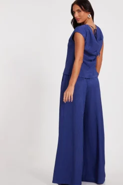 Quiz Indigo Crinkle Cowl Back Top Hot