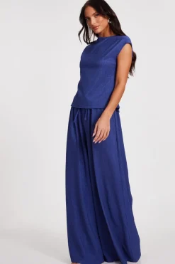 Quiz Indigo Crinkle Cowl Back Top Hot